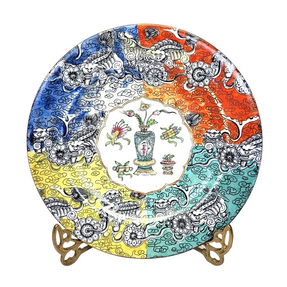 Ashworth Bros Other - Antique Ashworth "Bandana Ware" Ceramic Plate Multi Color Foo Dogs England 8.25"